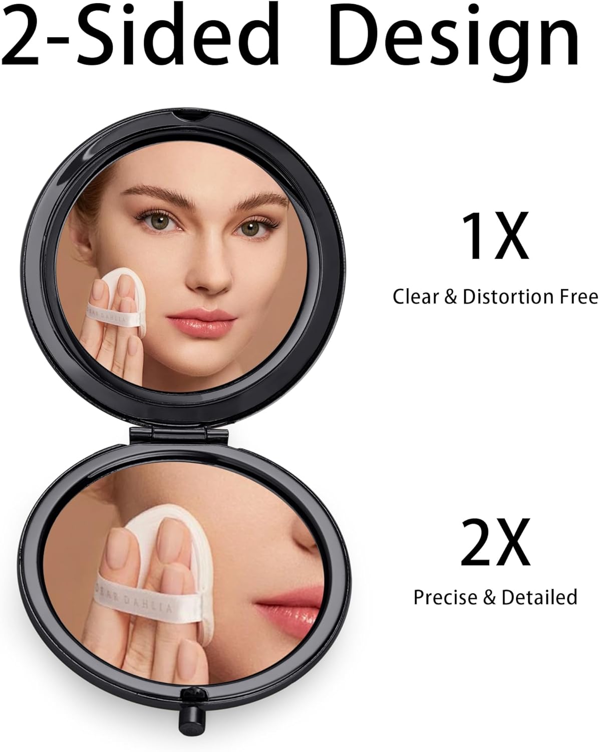 Compact Mirror, Pocket Travel Makeup Mirror for Purse, Metal Round Shell, 2-Sided 1X/2X Magnifying, Portable, Folding, Handheld, Black, 6 Pack