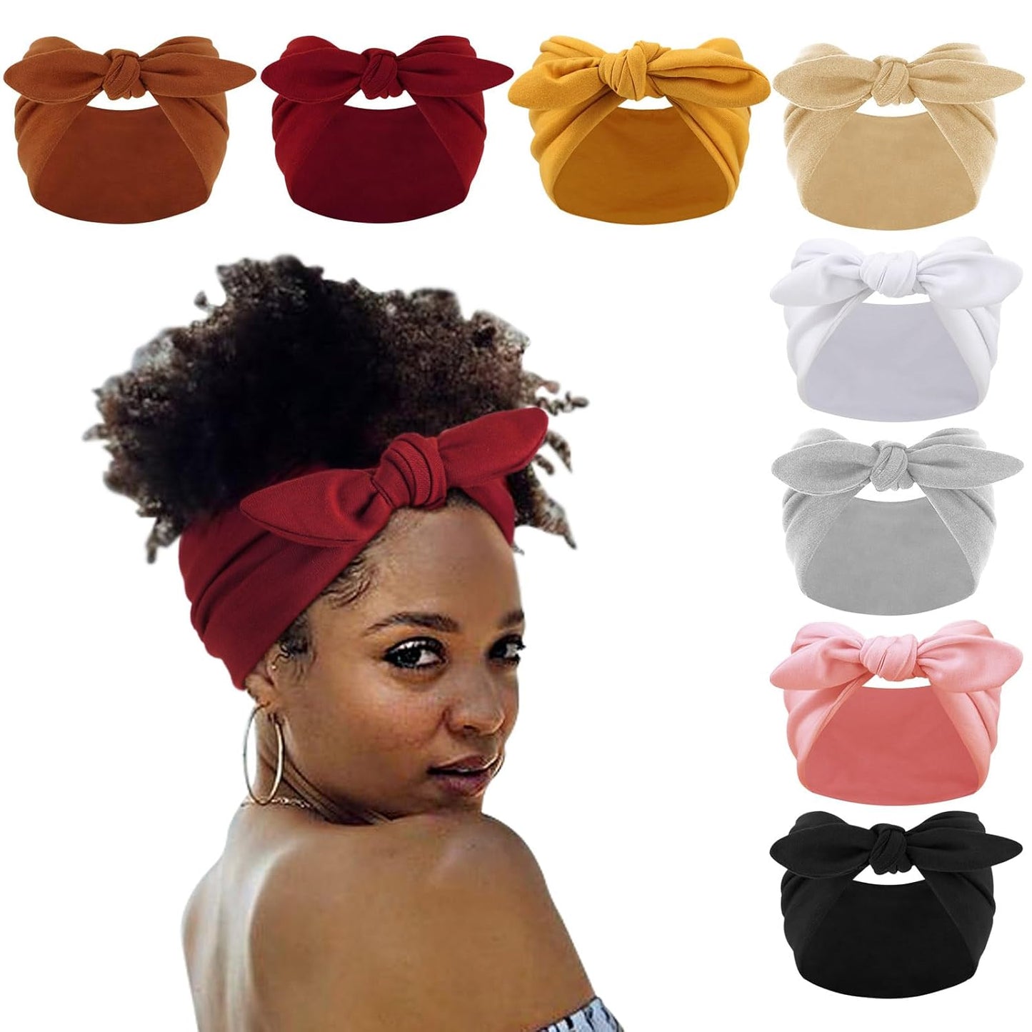 DRESHOW 8 Pack Bow Headbands of Solid Color for Women’s Hair Non Slip Wide Vintage Head Wraps Knotted Cute Hair Band Accessories