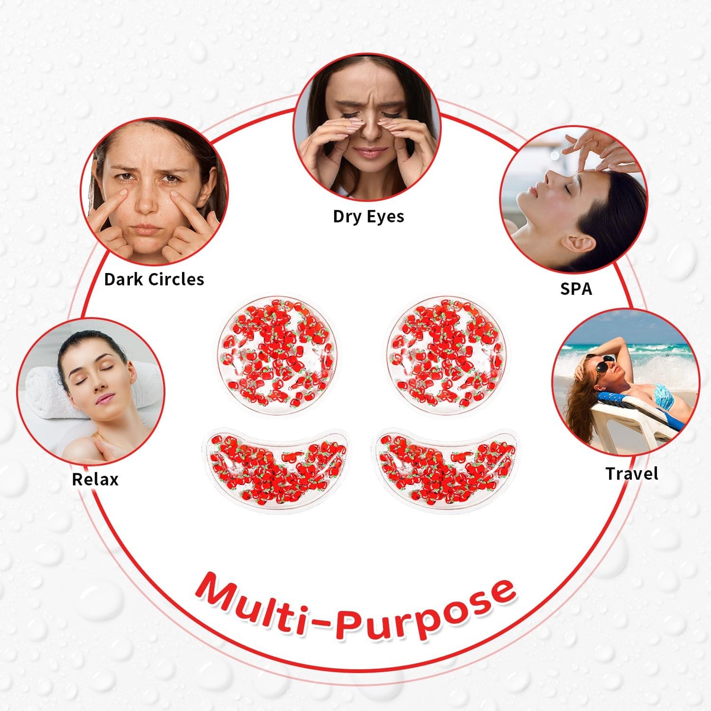 4PCS Gel Eye Ice Pack Set, Cold & Hot Compress, Reusable Cooling Gel Pads for Strain Relief, Relaxation, SPA and Sleep (4 Apples)