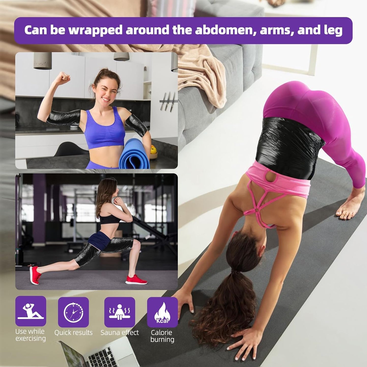 60 Meters Black Osmotic Plastic Body Wrap, Workout & Sweat Enhancer Stomach Film Body Applicator Power Wrap (4 Rolls)