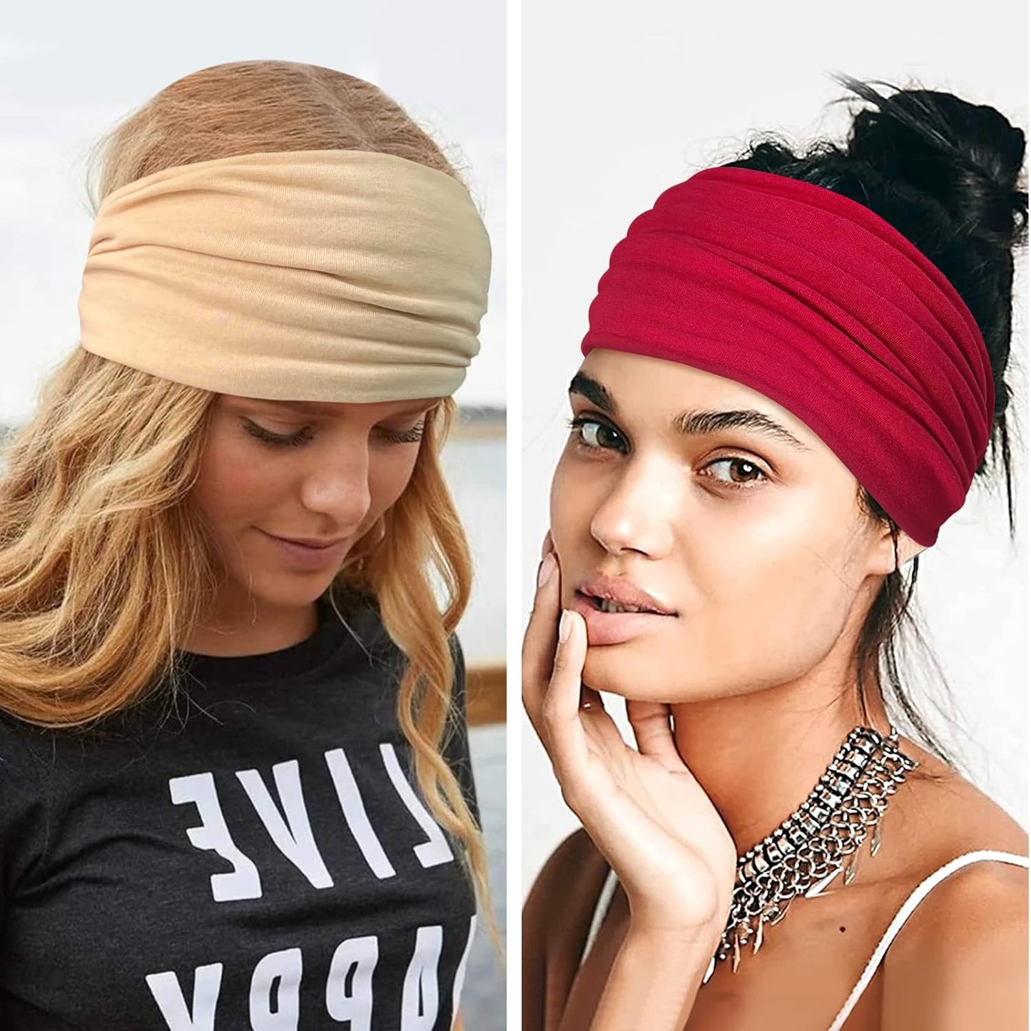 Wide Headbands for Women Knotted No Slip Head Bands Soft Turban Headband Hair Accessories Boho African Solid Color Head Wraps for Women Yoga Workout Pack of 6(Classic)