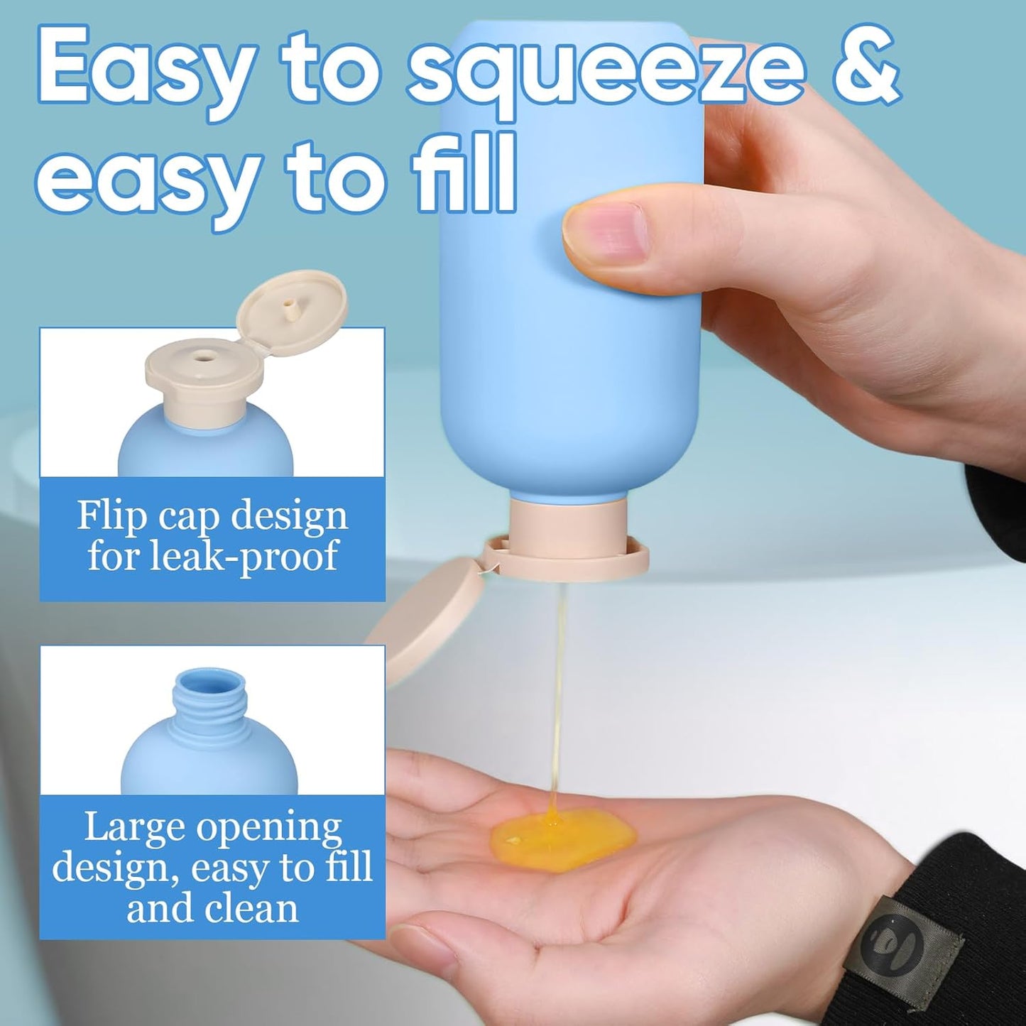 4 PACK 6.8 oz Plastic Travel Shampoo Bottles, Refillable Flip Cap Squeeze Bottles for Toiletries, Large Leakage-proof Travel Shampoo and Conditioner Container