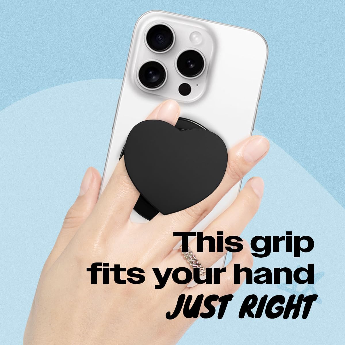 Matt Black Collapsible Phone Grip & Stand Sleek All-Black Design for Secure Hold & Stylish Look (Heart Magnetic)