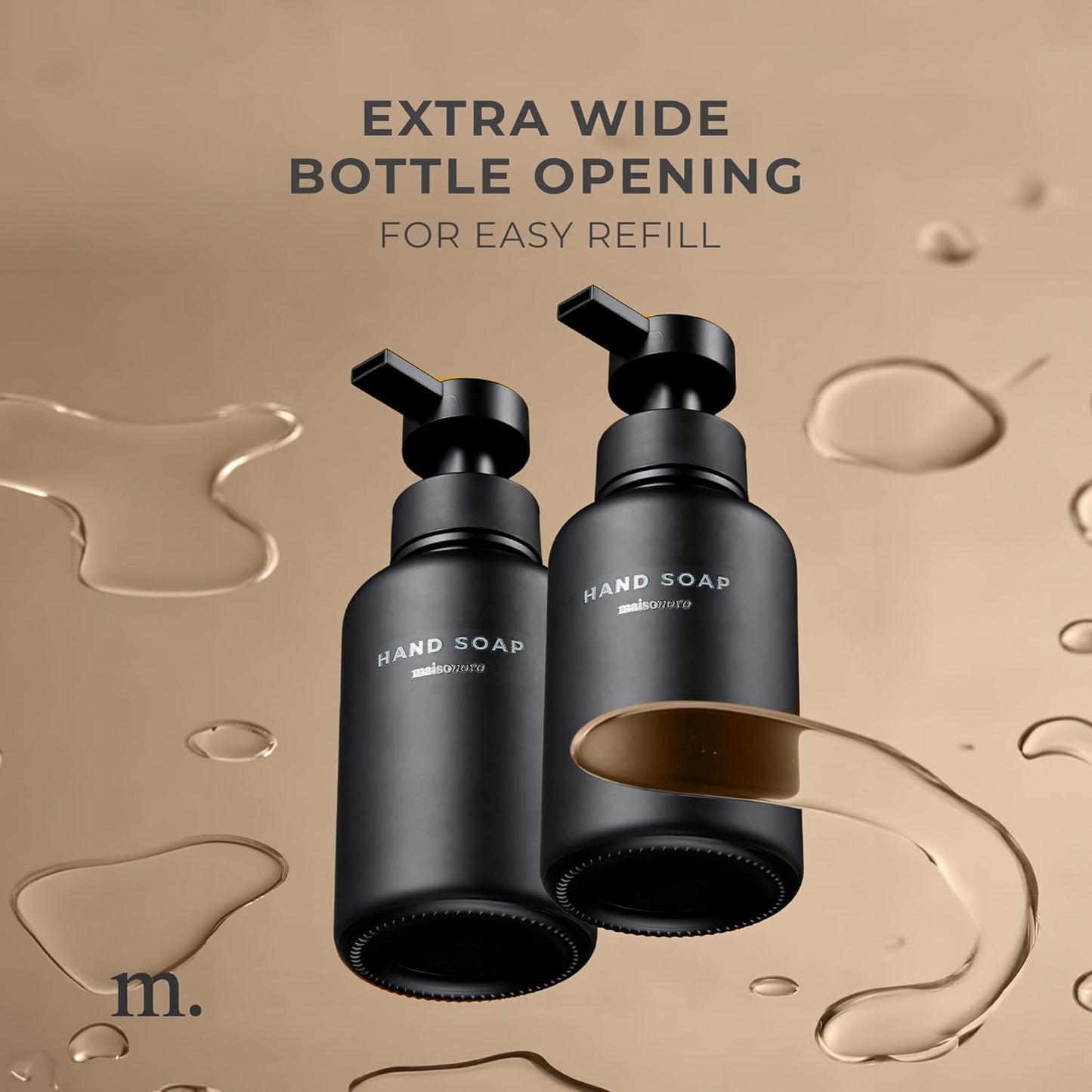 MaisoNovo Glass Foaming Soap Dispenser | Black Glass Black Pumps x 2 with Tray