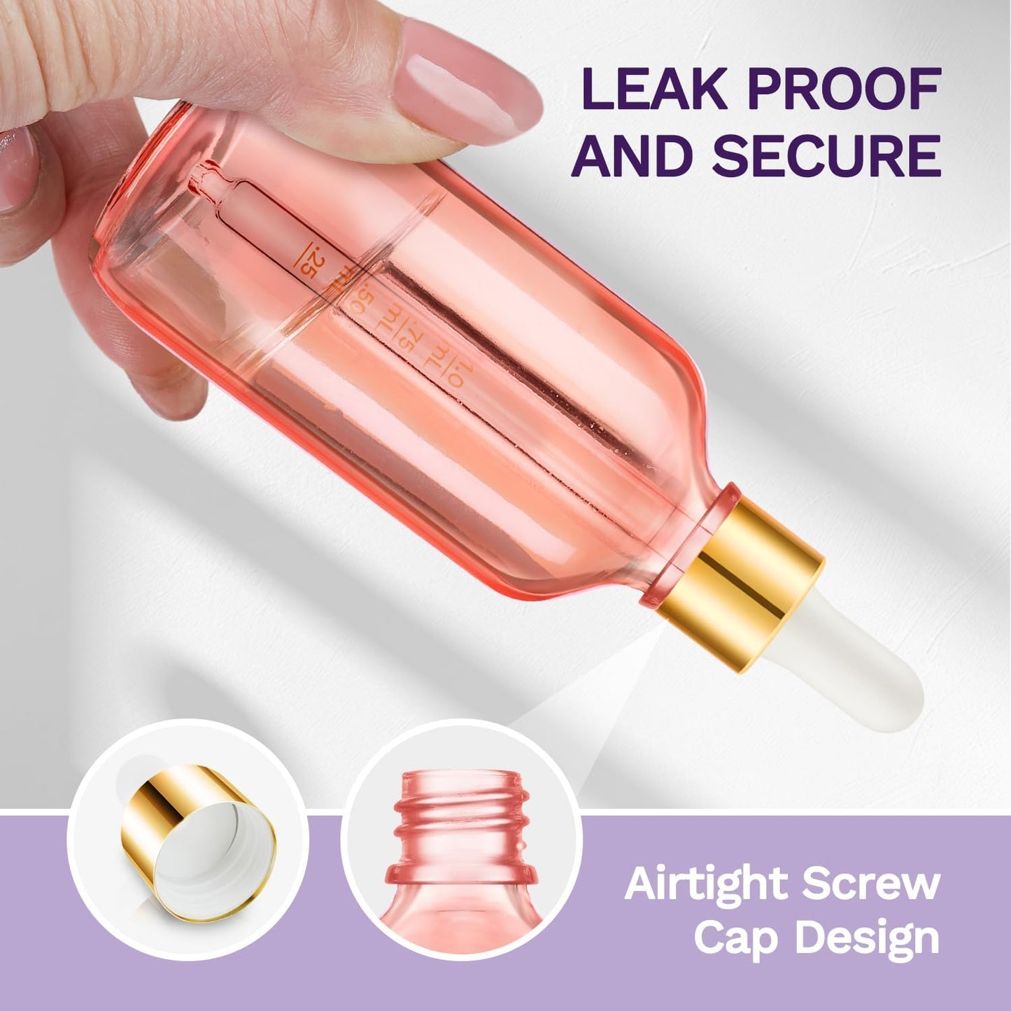 Bumobum 2 Pack, 100ml Pink Glass Dropper Bottle- 3.4 oz Glass Tincture Bottles with 1 Funnel & 1 Pipette & 4 Labels, Leakproof Eye Dropper for Oils, Liquids