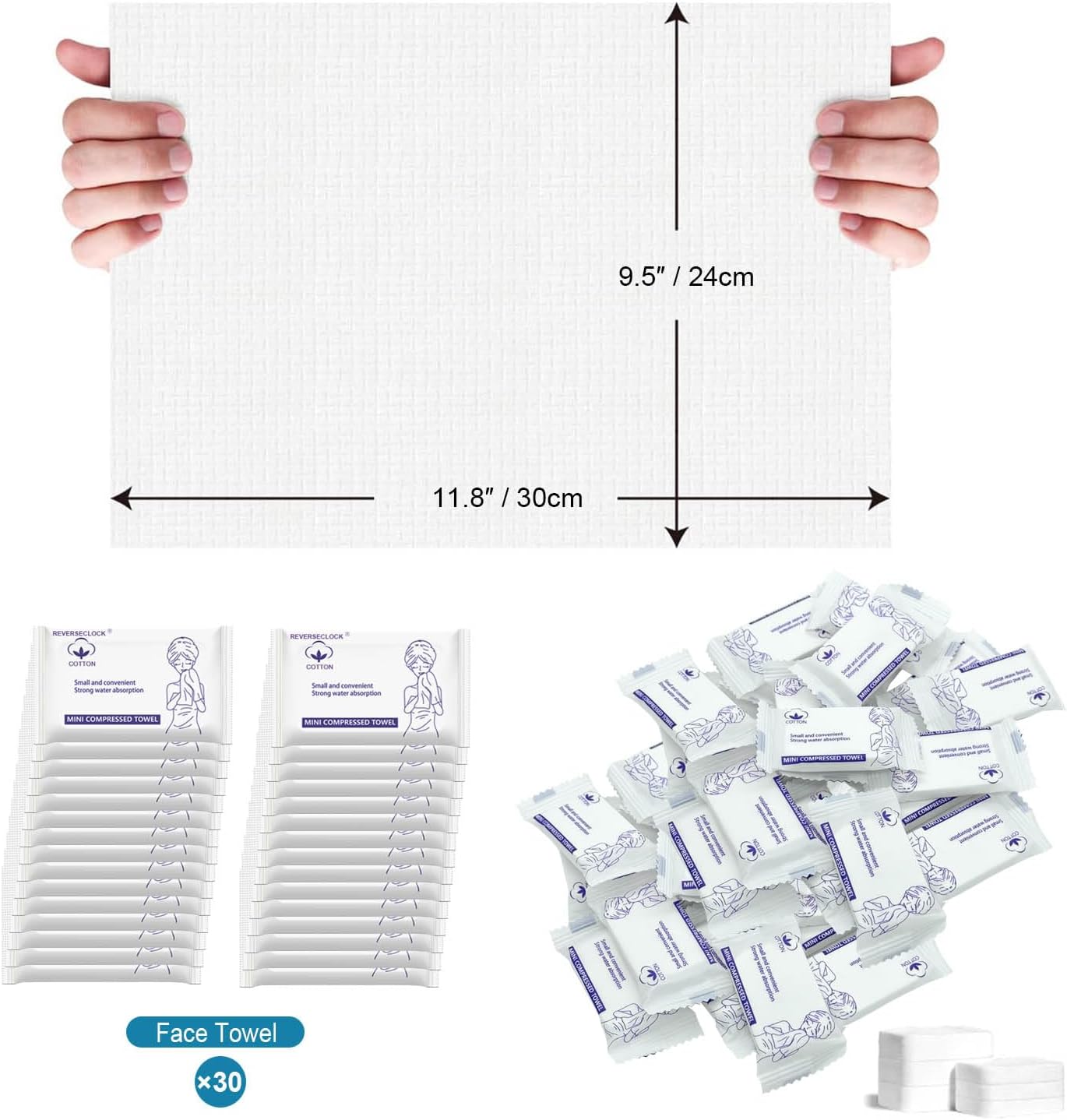 30 Pcs Disposable Washcloths for Travel Compressed Towels Cotton Thick Portable Reusable Face Towel Tablets Outdoor Camping Hiking Sports Beauty Salon Cleaning Travel Kit for Hotel 11.8 x 9.5 inches