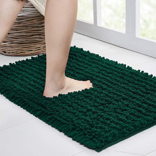 Walensee Large Bathroom Rug Non Slip Bath Mat (24x60 Inch Hunter Green) Water Absorbent Super Soft Shaggy Chenille Machine Washable Dry Extra Thick Perfect Absorbant Best Plush Carpet For Shower Floor