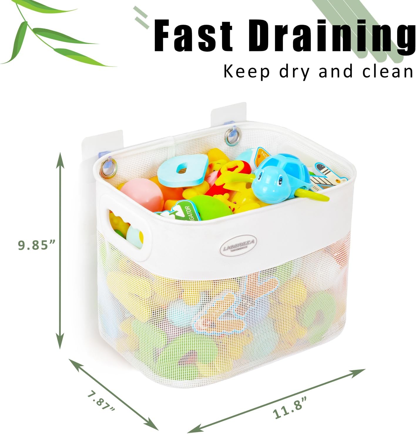 Quick Scoop Baby Mesh Bath Toy Storage, 2x Capacity & Large Opening Bath Toy Organizer Baby Bath Gift Bathtub Toy Holder, Toy Storage For Toddlers (White)