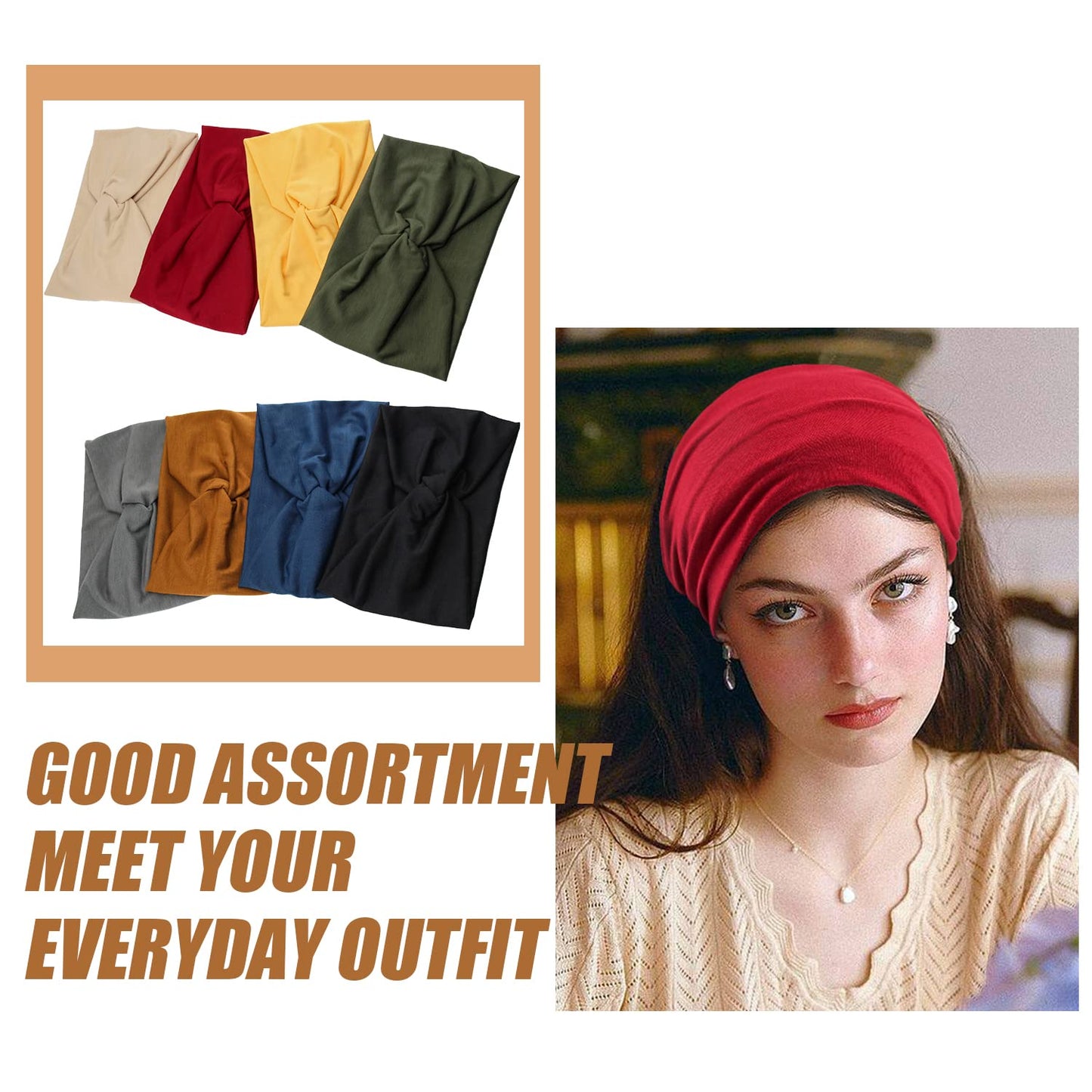 Wide Headbands for Women, Large Twist Headbands Boho Turban Headband Stretchy Head Wraps Yoga Head Bands For Women's Hair,Pack of 8