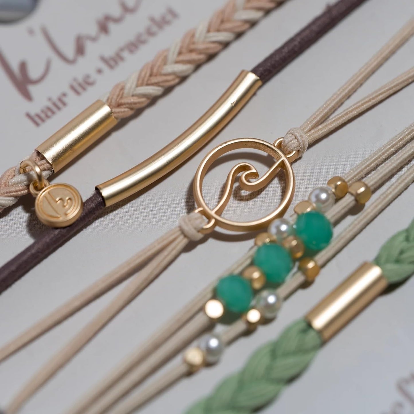 K'lani Reflect Bracelets for Women – Elastic Bracelets and Boho Hair Ties – Cute Hair Ties for Women and Hair Tie Accessories – Stylish Bracelets Boho Style for Hair and Wrist – Set of 5 (Small)