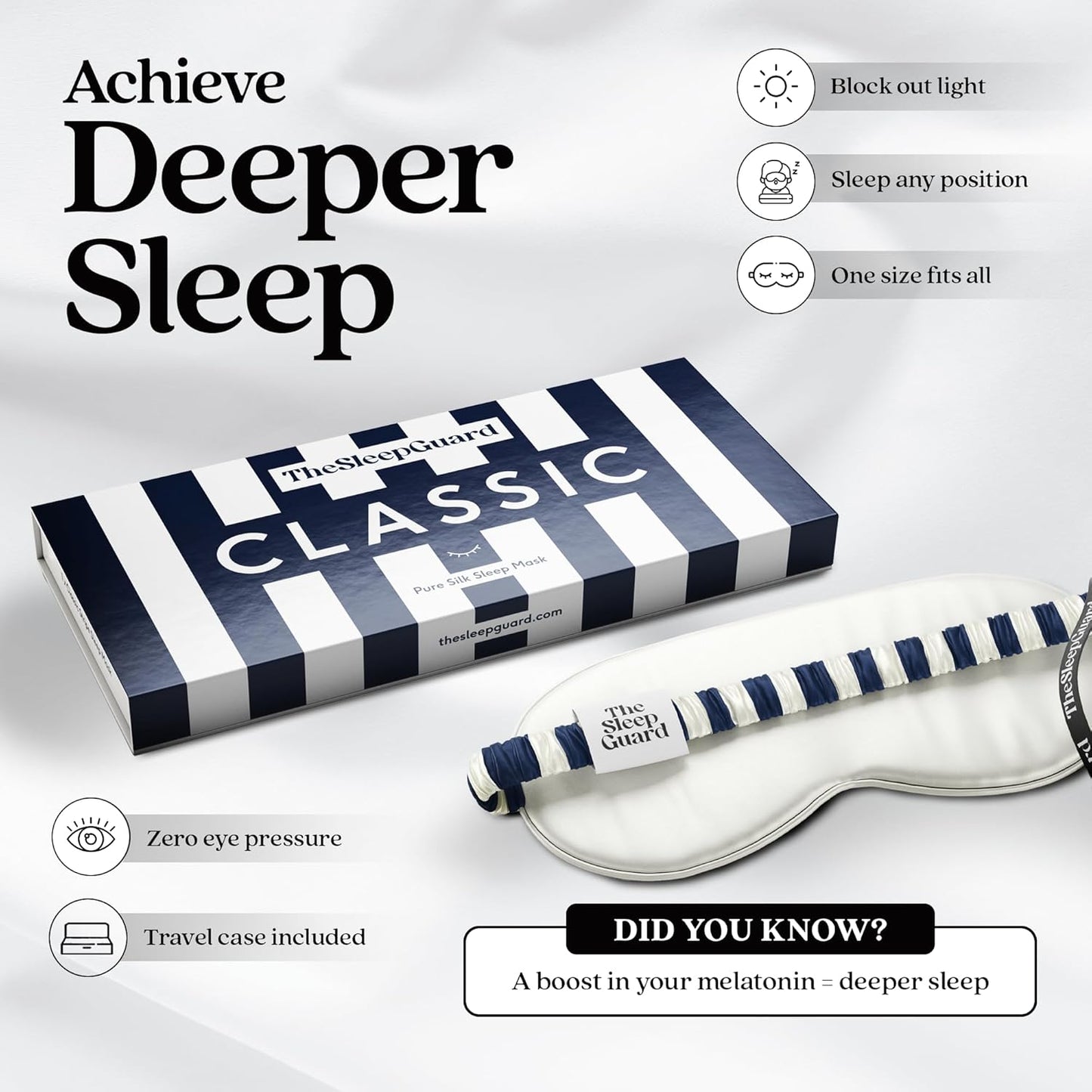 TheSleepGuard Pure Silk Sleep Mask [100% 6A Mulberry Silk, 22 Momme] Light Blocking Travel Essentials. Eye Masks for Sleeping. Black Oeko-Tex Blindfold. Eye Covers for Men & Women