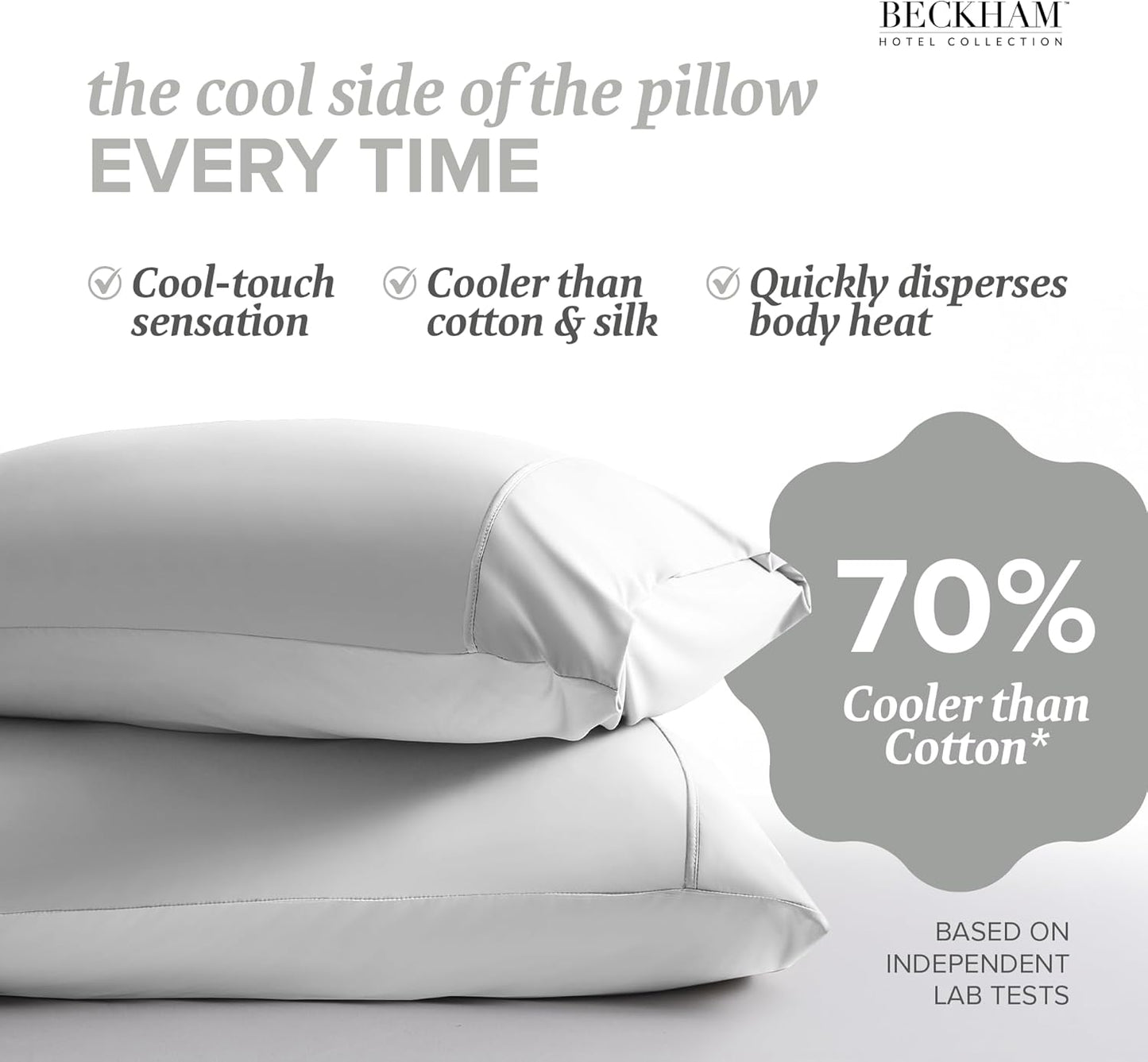 Beckham Hotel Collection Cooling Pillowcases for Hot Sleepers, Standard/Queen Size Set of 2, Cool Bedding, Envelop Closure, Silky Soft, Breathable, Moisture-Wicking, White