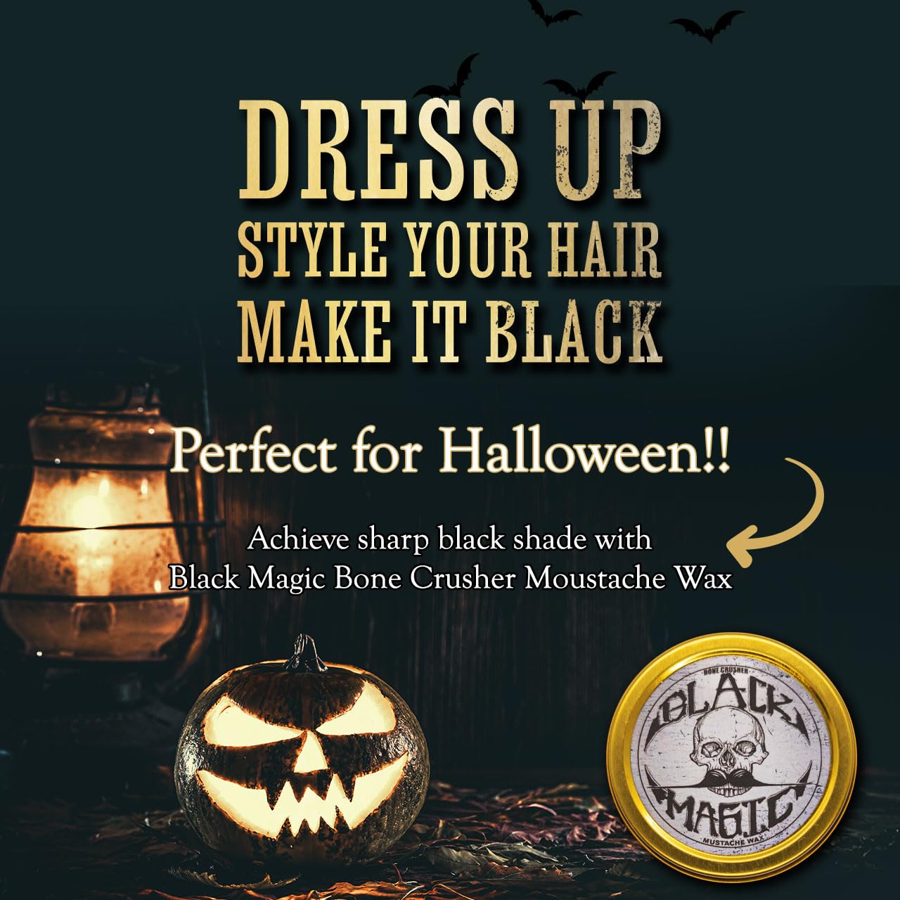 Black Mustache Wax | Black Magic Death Grip Moustache Wax | Hide Grey Hair In Beard Or Moustache | Extra Strong Hold Mustache Wax Unscented | 1 oz Tin Heat Source Required (Black Magic Bone Crusher)