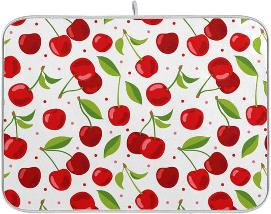 Cherry Fruits Dish Drying Mats for Kitchen Drying Mat 16 x 18 Inch Absorbent Microfiber Drying Dish Mat Machine Washable Dish Rack Pad Dish Drainer Mat