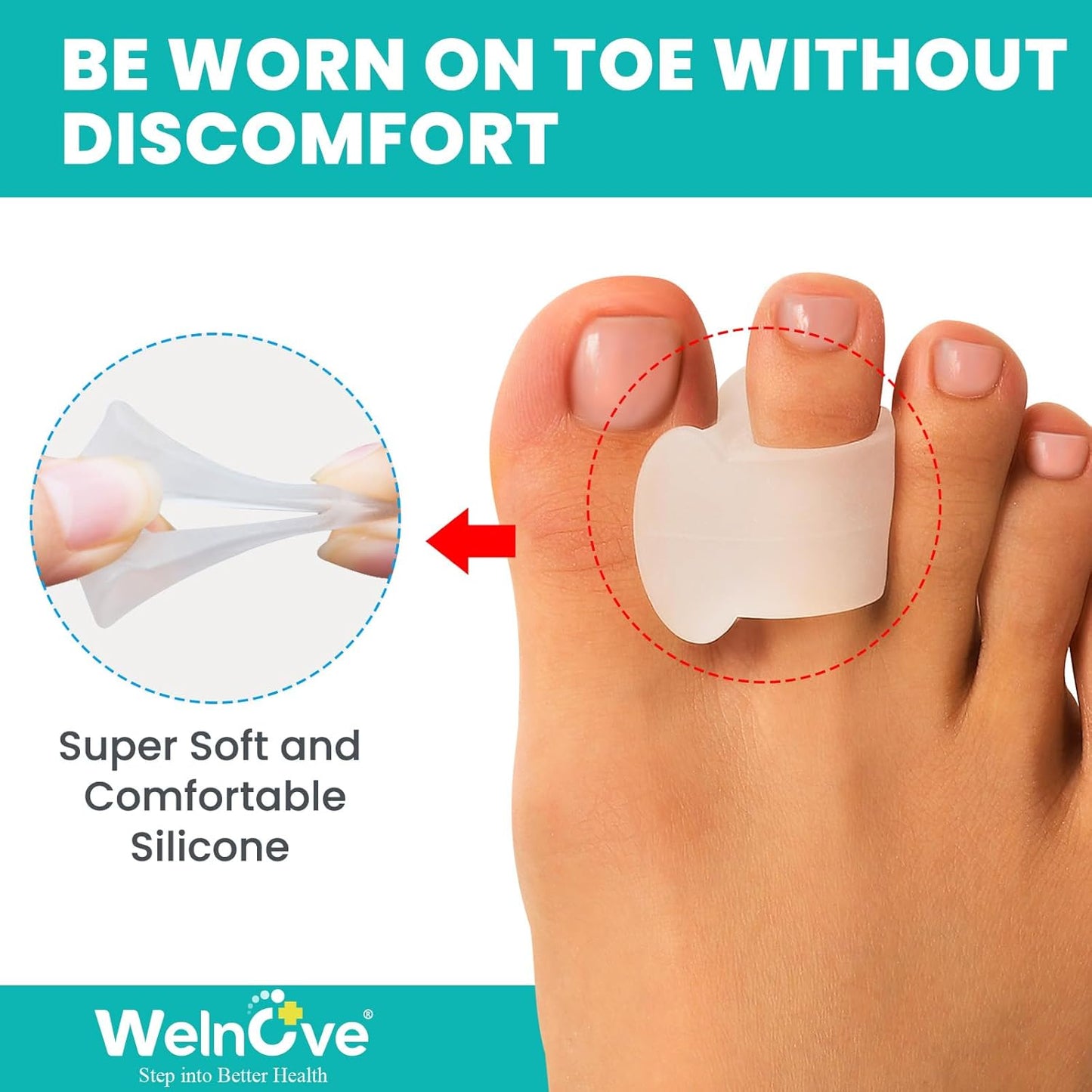 Welnove Gel Toe Separators - 10 Pack Toe Spacers with Aloe Vera Extract for Overlapping Toes, Bunions, Big Toe Alignment, Bunion Relief - Soft Silicone Toe Corrector for Men Women FSA or HSA Eligible