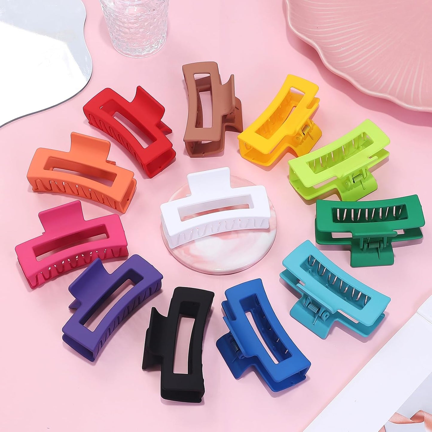3.5 Inch Medium Hair Accessories: 12 Pcs Square Jaw Clips for Thick and Thin Hair - Rectangular Bulk Clips for Women and Girls - Dopamine