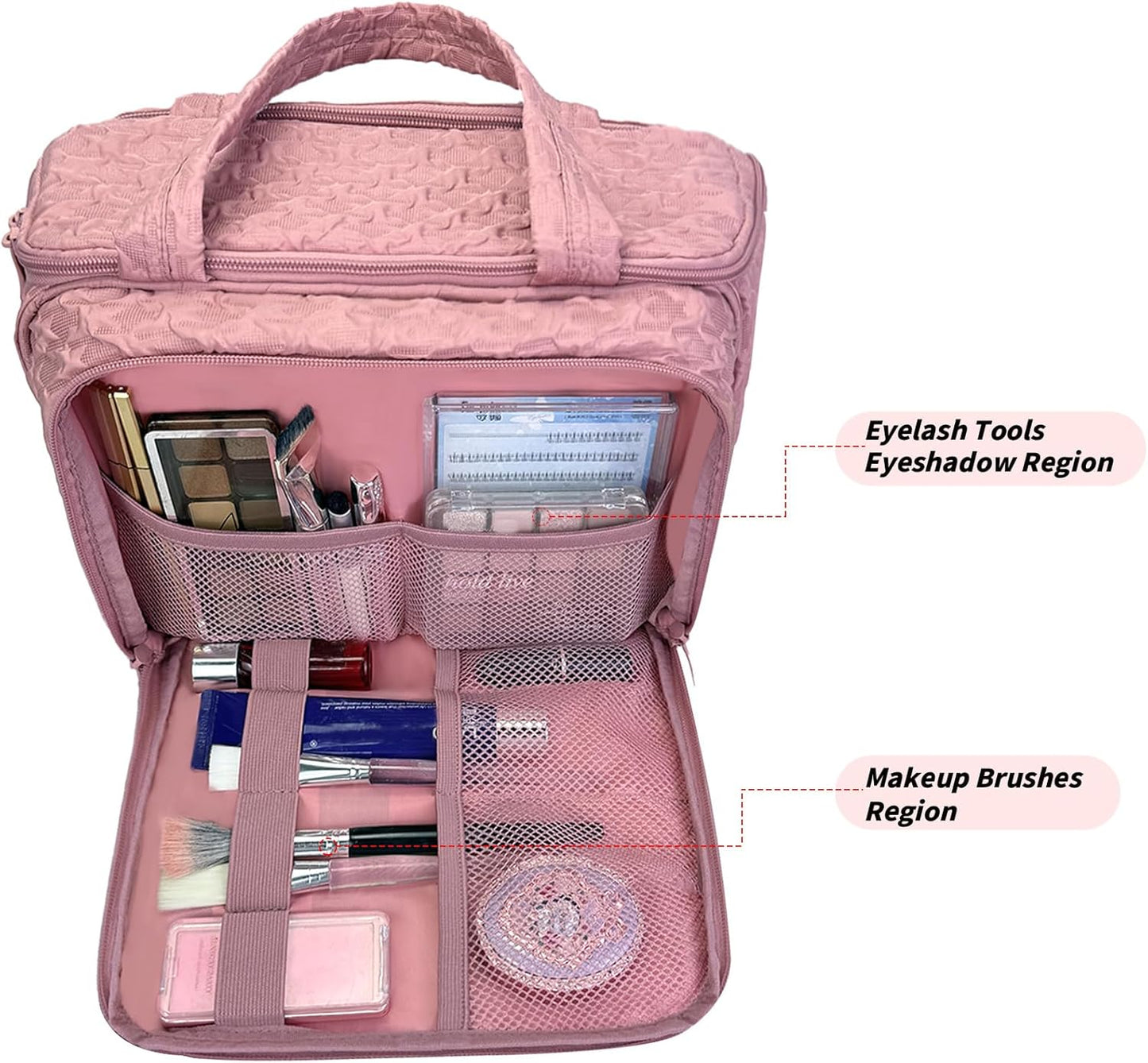 SUNRISING Travel Toiletry Bag，Large Toiletry Bag for Women，Water-Resistant Cosmetic Makeup Bag Organizer with Handle，Travel Toiletries Skincare Organizer Dopp Kit Bag for Accessories Essentials- Pink