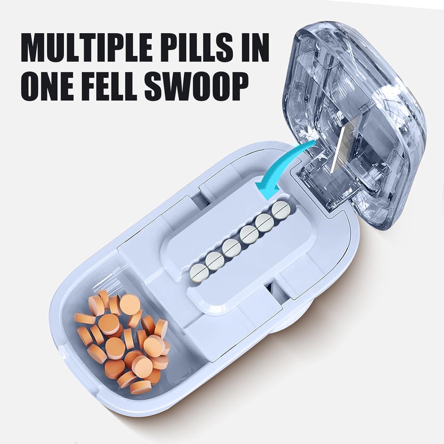 Portable Pill Cutter with Adjustable Slots – Multi Pill Splitter for Small & Large Tablets, Stainless Steel Blade, Clear Cut, Non-Slip Design, Easy to Use for Weekly Medication(Blue, 1/2)