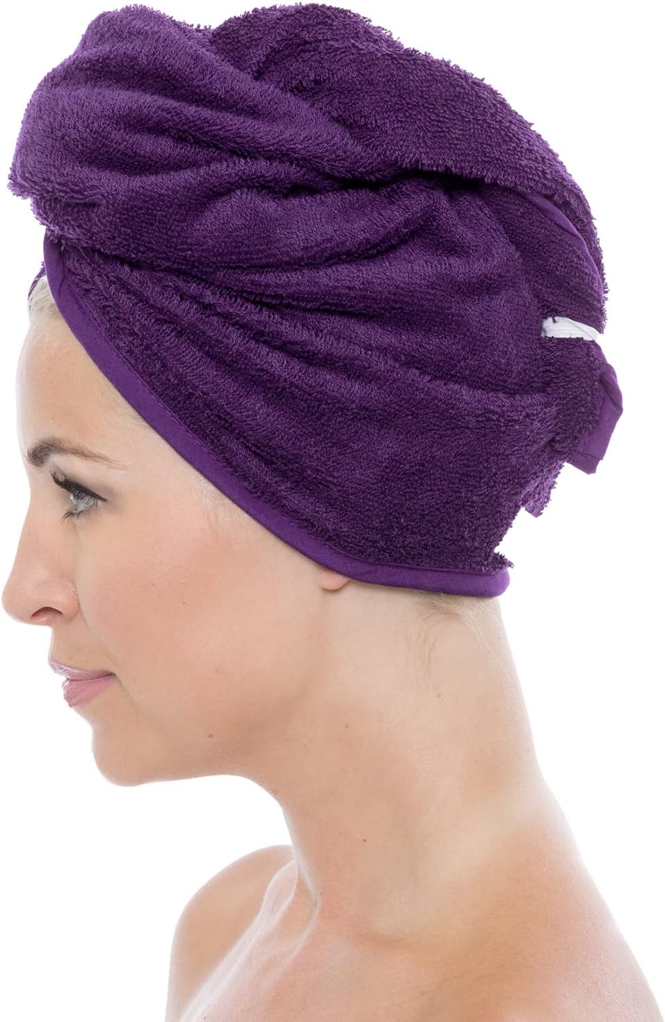 Texere Women's Rayon and Cotton Terry Spa Hair Towel - Quick Dry, Absorbent and Lightweight Hair Wrap Towel with Loop and Twist Closure (Tya, Purple, U)