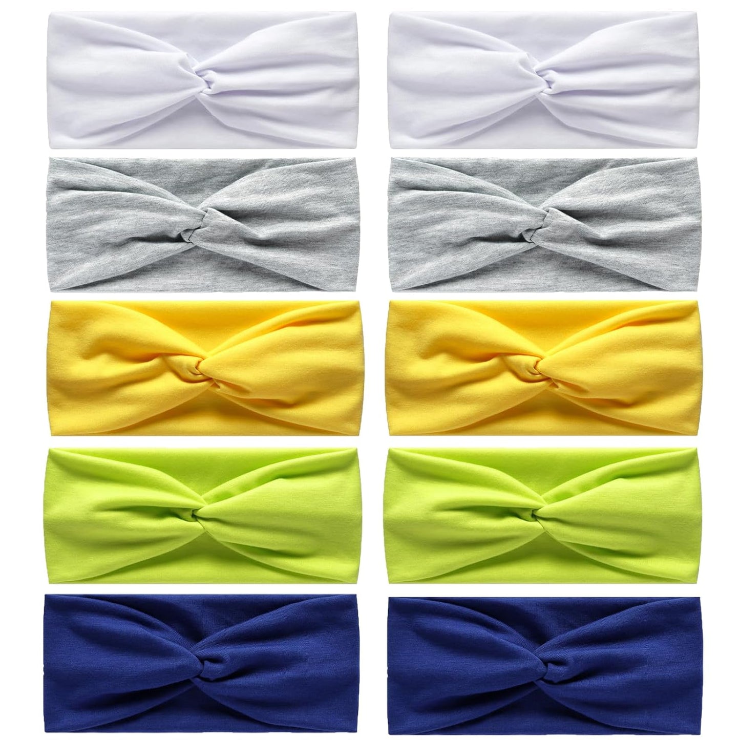 10 Pcs Wide Absorbent Sport Headbands for Women, Non-slip, Stretchy, Soft Cotton Twist Knotted Hair Bands for Daily Workout Yoga Running Sports, BF