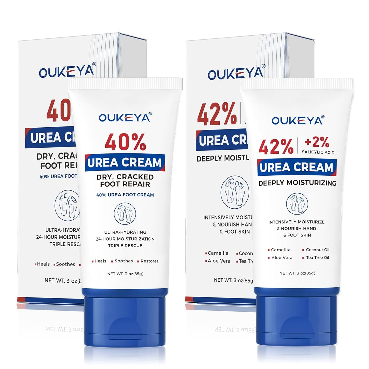 OUKEYA Urea Cream 40 Percent Tube 3 Oz, Foot & Hand Cream for Dry Cracked, 42 per Urea Lotion for Feet Maximum Strength, 85g, 2 Pack