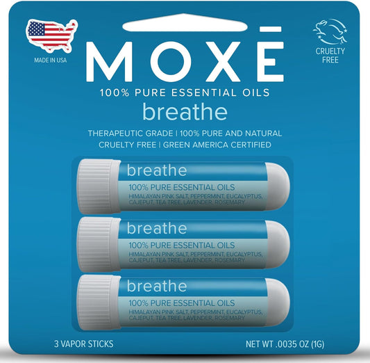 MOXE Breathe | Himalayan Salt Inhaler | Help Clear Congestion, Boost Focus and Improve Breathing | Natural Aromatherapy | Peppermint, Lavender and Tee Tree Essential Oil (3 Pack)