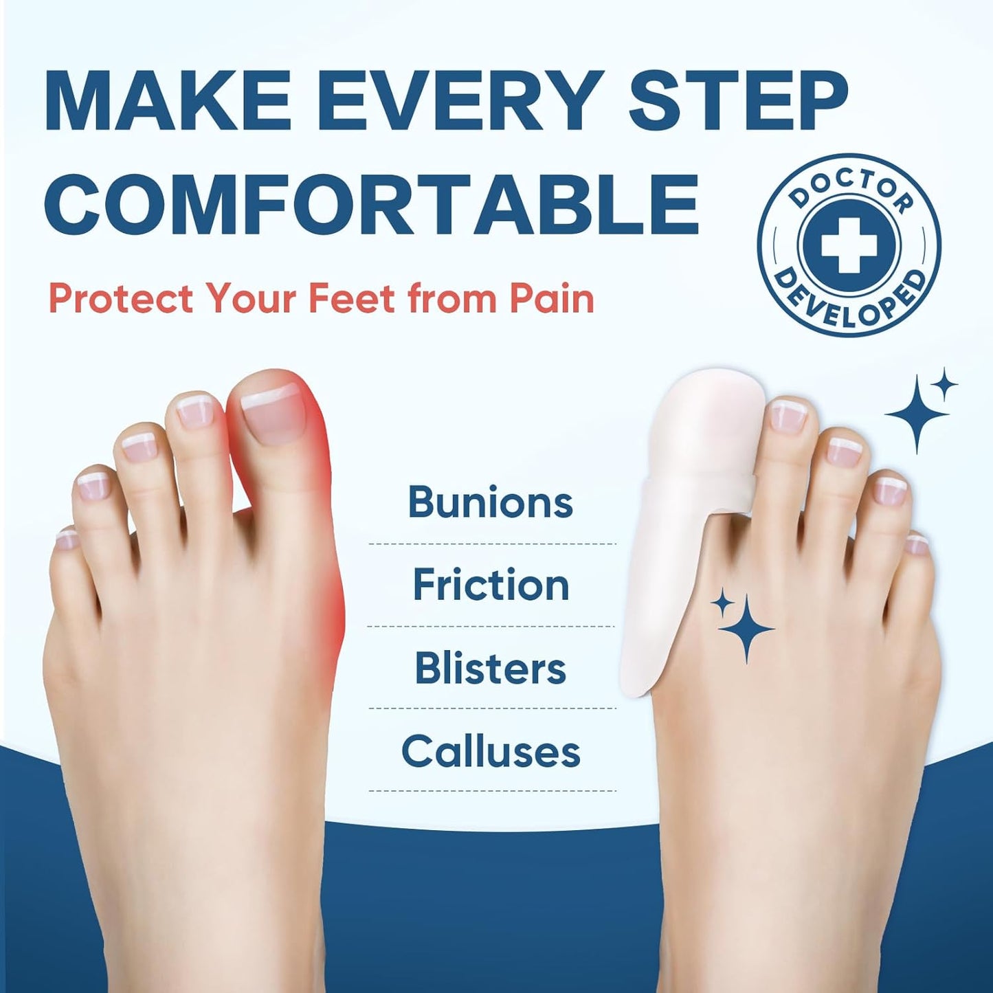 20 Count Bunion Pads & Toe Protector Set, 10P Toe + 10P Bunion Protectors, Soft Gel Toe Cap for Foot Pain Relief, Friction & Pressure Protection