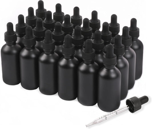2oz Glass Dropper Bottle,Preety Texture Tincture Bottles with Precise Scales Eye Droppe,for All Kinds Of Mixed Liquids,Leak-Proof Design for Easy Travel (Black Frosted-24Pack)