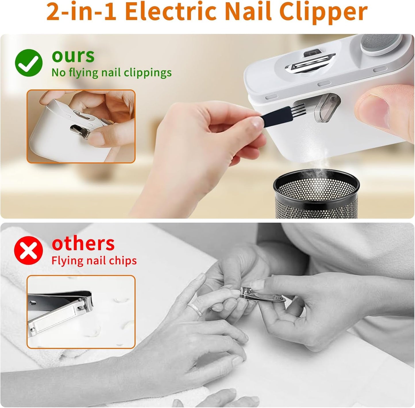 Electric Nail Clipper - 2 In 1 Automatic Nail Clipper with LED Light & Debris Collector – 2 Speed Nail Trimmer & Polisher - Rechargeable Baby Nail File Grinder – Nail Care Tool for Kids/Adults/Seniors