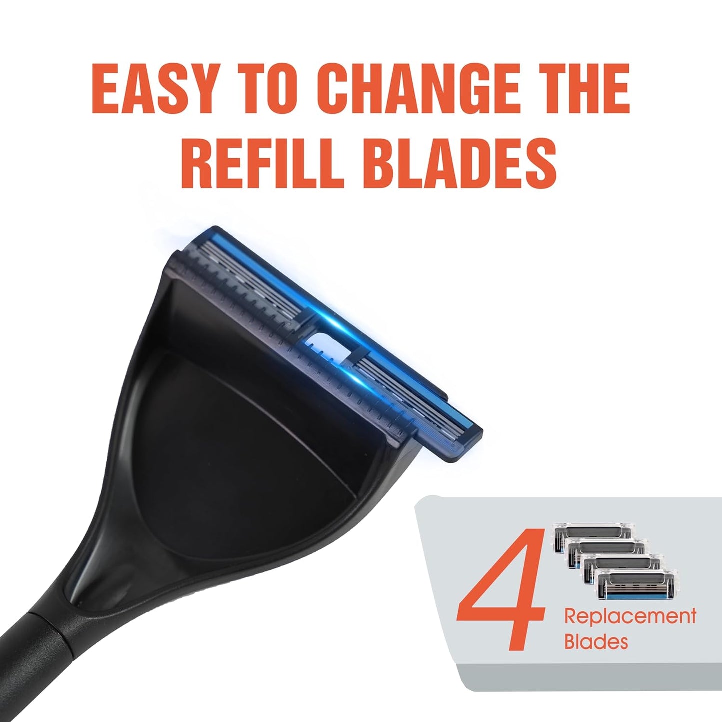 EASACE Back Shavers for Men,Back Hair Shaver for Men with 8pcs Safety Blade,Back & Body Hair Trimmer,Long Handle 21 Inch Adjustable, Curved DIY Shaver