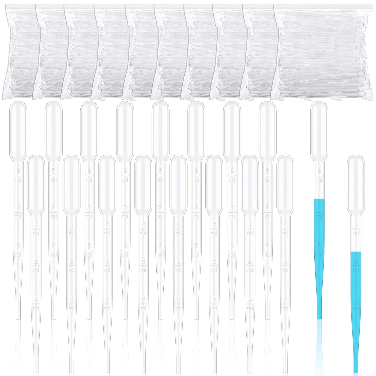 Buryeah 1000 Pcs Plastic Pipettes Droppers 3ml Disposable Transfer Pipettes Eye Dropper Small Graduated transfers Dropper for Science Laboratory, DIY Art, Essential Oils Makeup