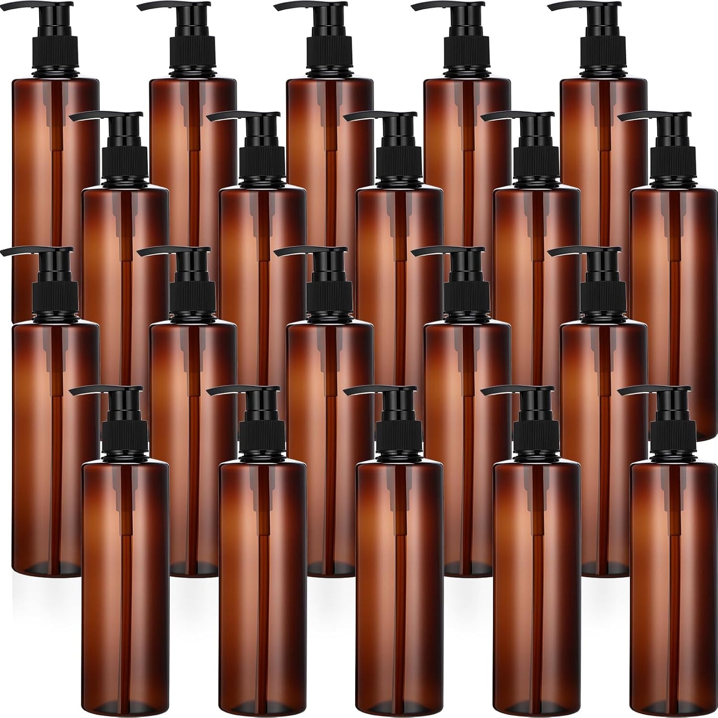 Thyle 20 Pcs Plastic Pump Dispenser Bottle 8 oz Refillable Plastic Bottles Bulk Lotion Container Travel Lock Empty container for Shampoo Massage Oil Dispensing(Brown)