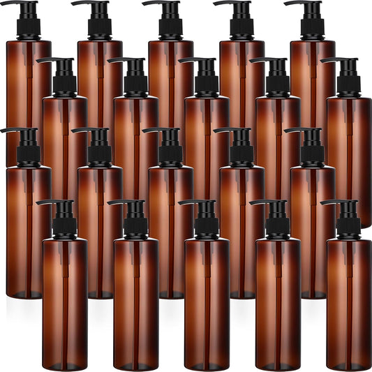 Thyle 20 Pcs Plastic Pump Dispenser Bottle 8 oz Refillable Plastic Bottles Bulk Lotion Container Travel Lock Empty container for Shampoo Massage Oil Dispensing(Brown)