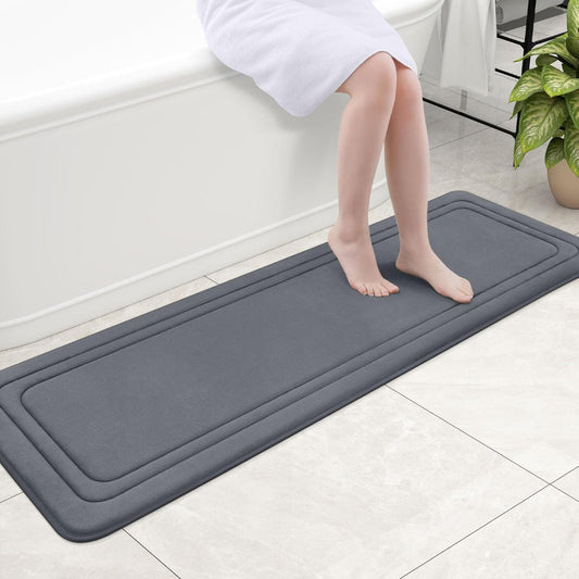 Grandaily Memory Foam Bath Mat Rug 59x20, Ultra Soft, Non-Slip and Absorbent Bathroom Rugs, Machine Wash Dry, Comfortable Bath Carpet for Bathroom Floor, Tub and Shower, Dark Grey