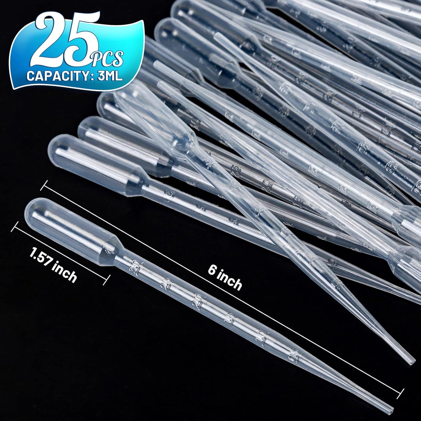 Teenitor 3ML Pipettes Plastic Eye Droppers, 25PCS Plastic Transfer Pipettes for Essential Oils, Dropping Pipettes 3Ml Plastic Dropper Transfer of Liquids