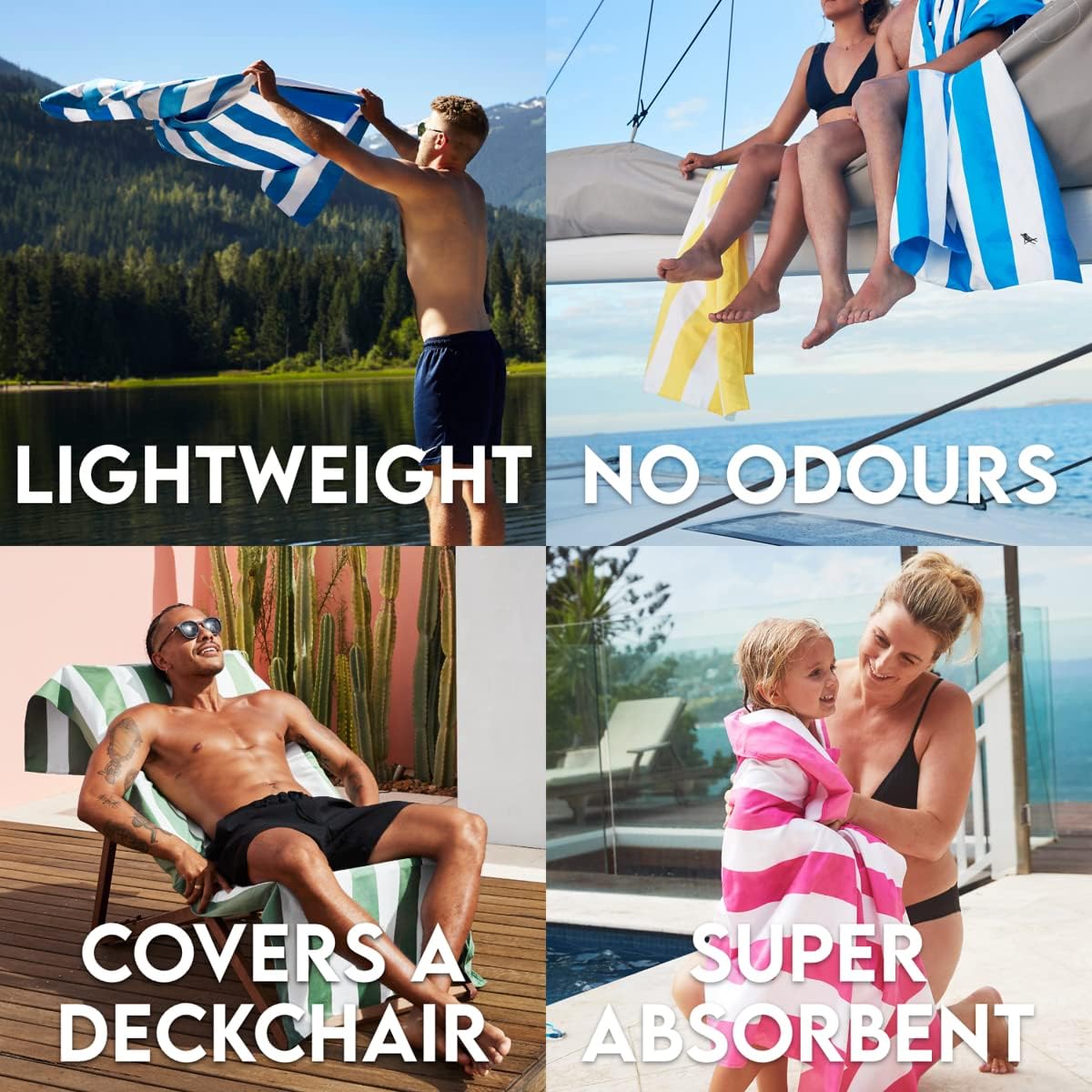 Dock & Bay Customized Beach Towel - Quick Dry, Sand Free - Compact, Lightweight - 100% Recycled - Includes Bag - Cabana - Bondi Blue - Large