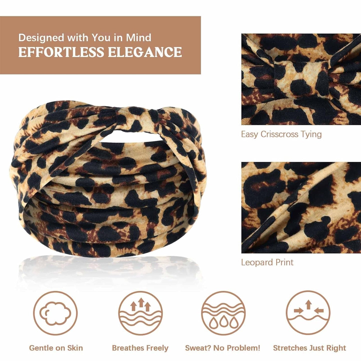 Wide Headbands for Women Knotted No Slip Head Bands Soft Turban Headband Hair Accessories Boho African Solid Color Head Wraps for Women Yoga Workout Pack of 6