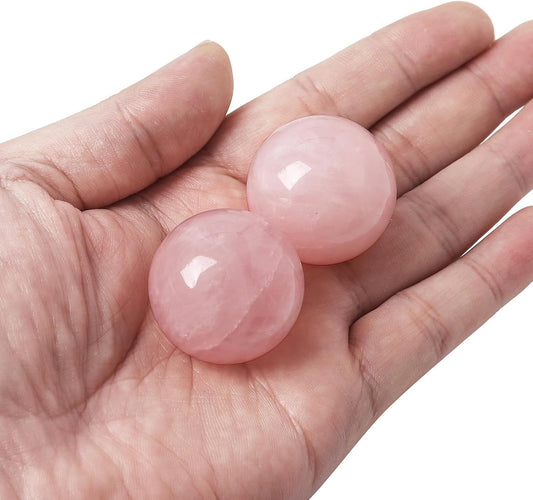 Hand Exercise Balls 30mm for Women - Set of 2 Natural Crystal Stone Spheres - Finger Joint Relief & Stress Relax, Perfect Size for Women's Hands, Rose Quartz