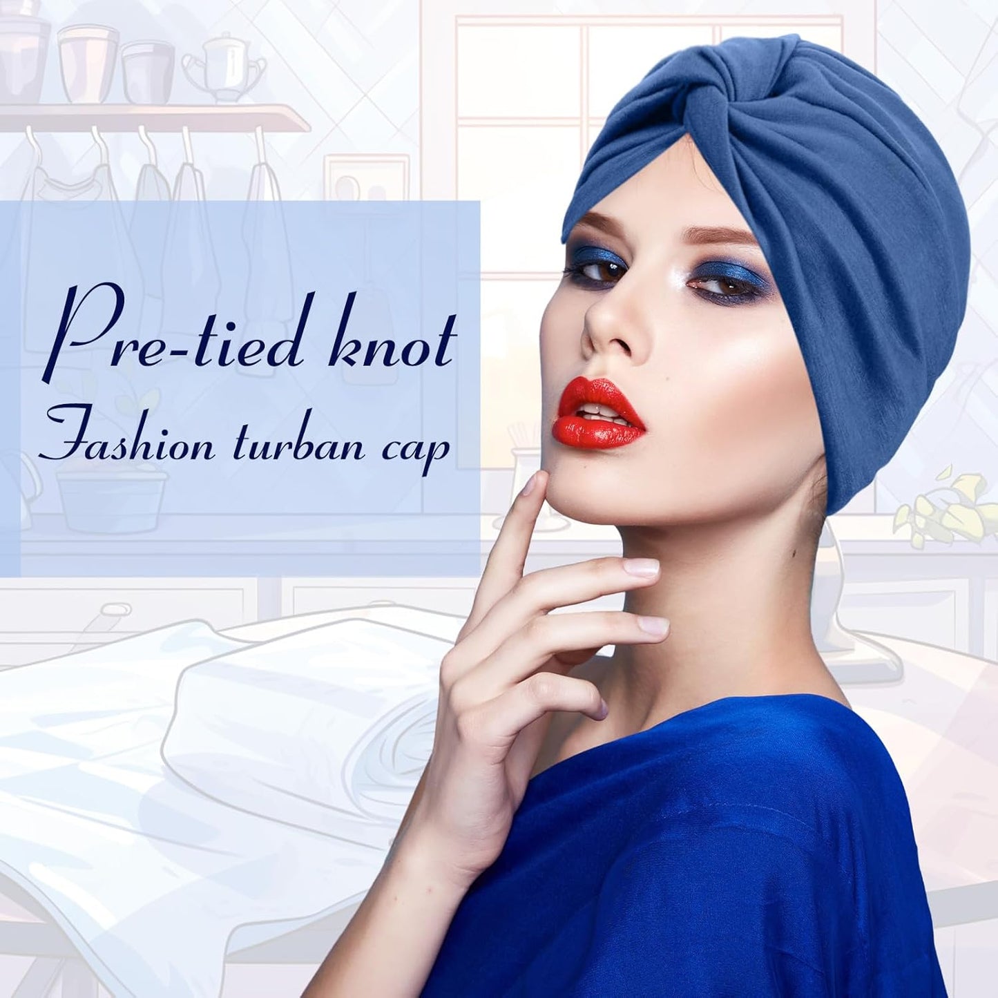 SATINIOR 4 Pieces Turbans for Women Soft Pre Tied Knot Fashion Pleated Cancer Turban Cap Chemo Headwrap Sleep Hat, 4 Colors