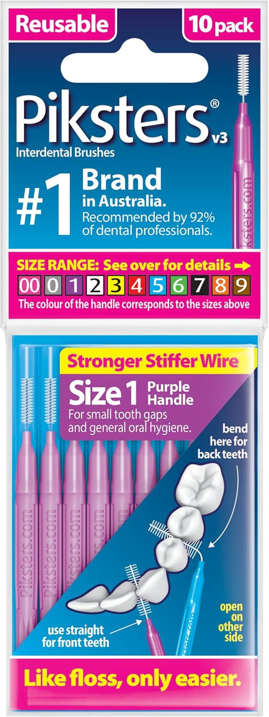 Piksters Interdental Brushes, Size 1, Purple Handle