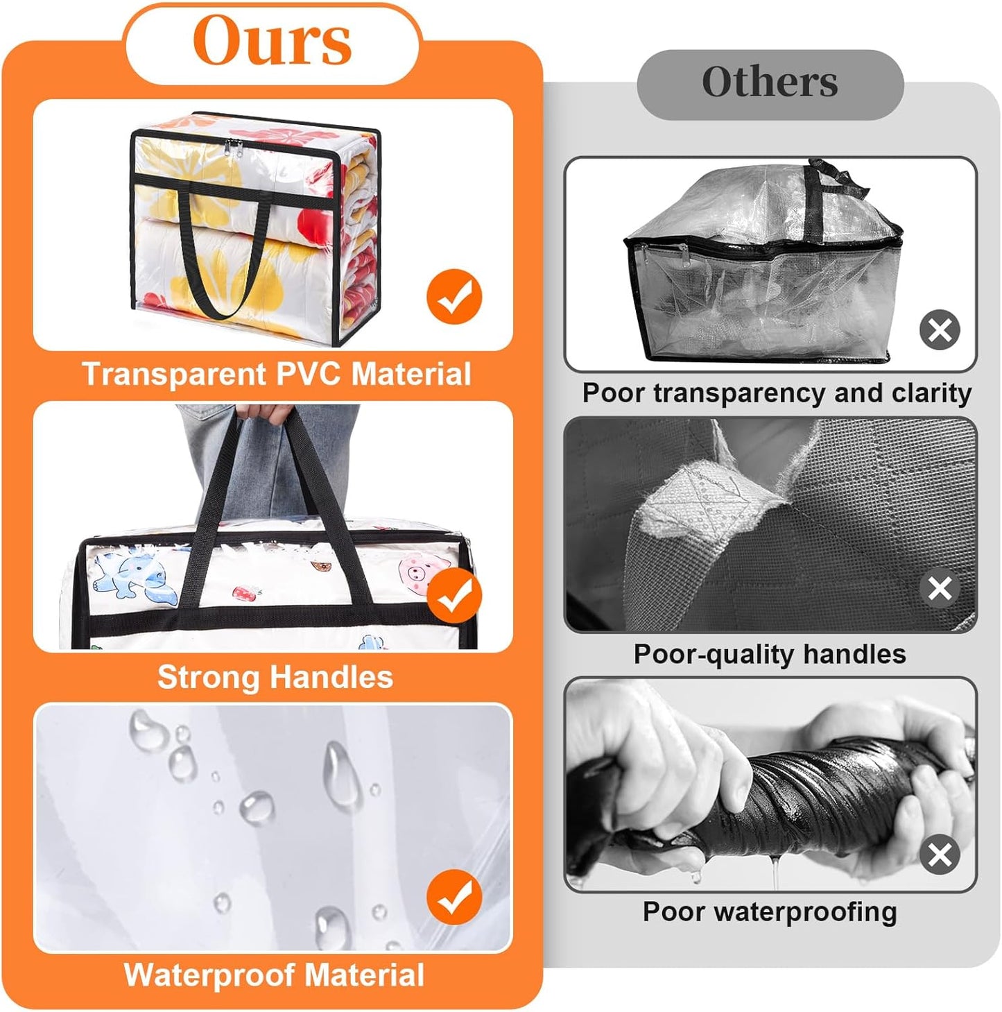 Clear Clothes Storage Bags, 6 Pack Closet Organizers and Under Bed Storage Containers, Foldable Moving Bags with Zippers for Comforter, Blanket, Bedding, Duvet, PVC Packing Bags 40L