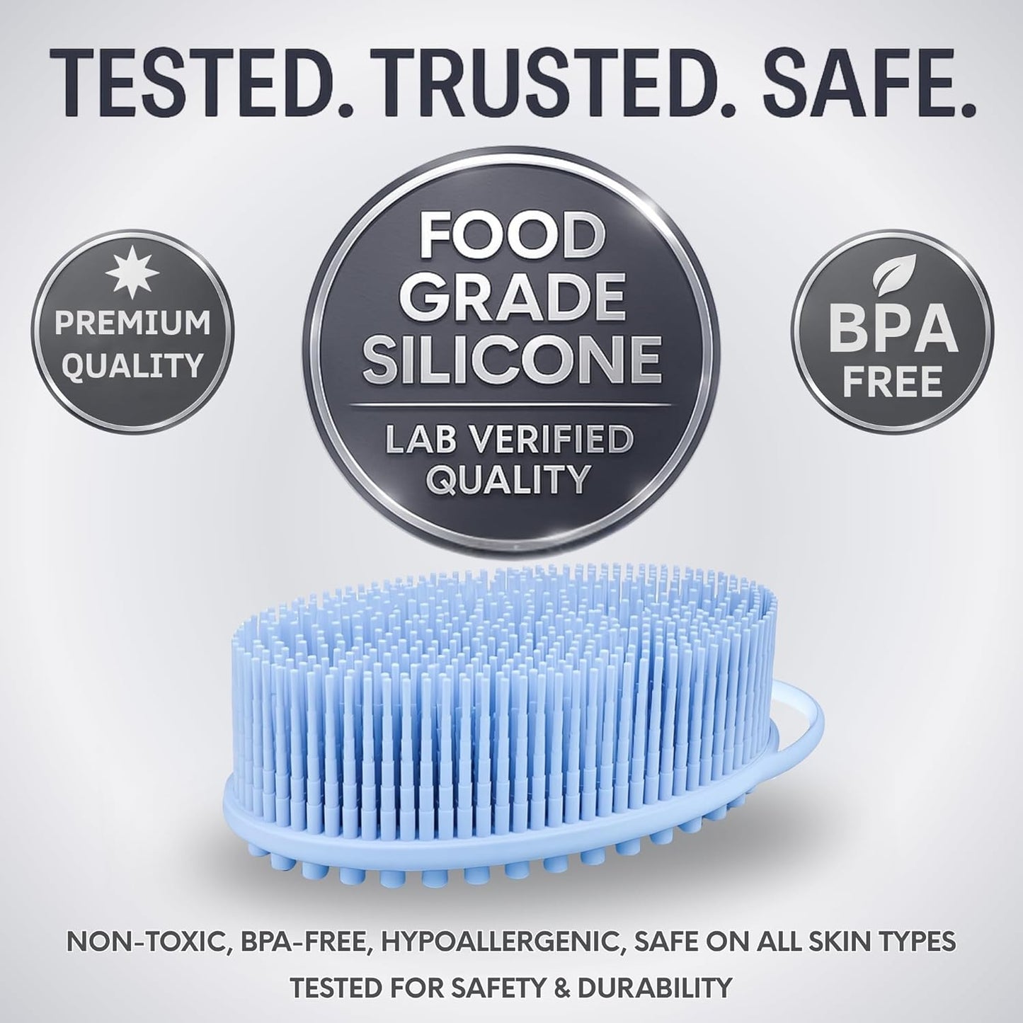 Avilana Silicone Body Scrubber – Gentle Shower Brush & Loofah Alternative- Food Grade & Lab Tested – Fast-Drying, Hygienic, BPA-Free Silicone Body Gentle Exfoliator (Blue, Massage)