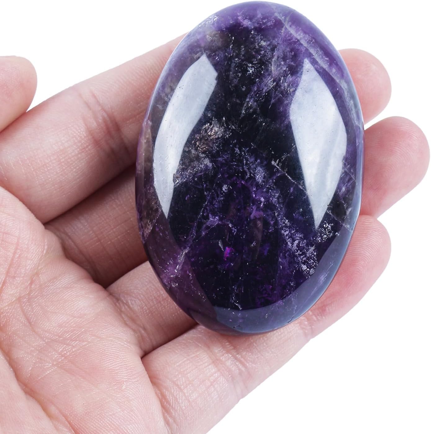 Natural Amethyst Oval Polished Worry Stones, Healing Crystal Indoor Fountain Stones Massage Energy Anxiety Relief Items