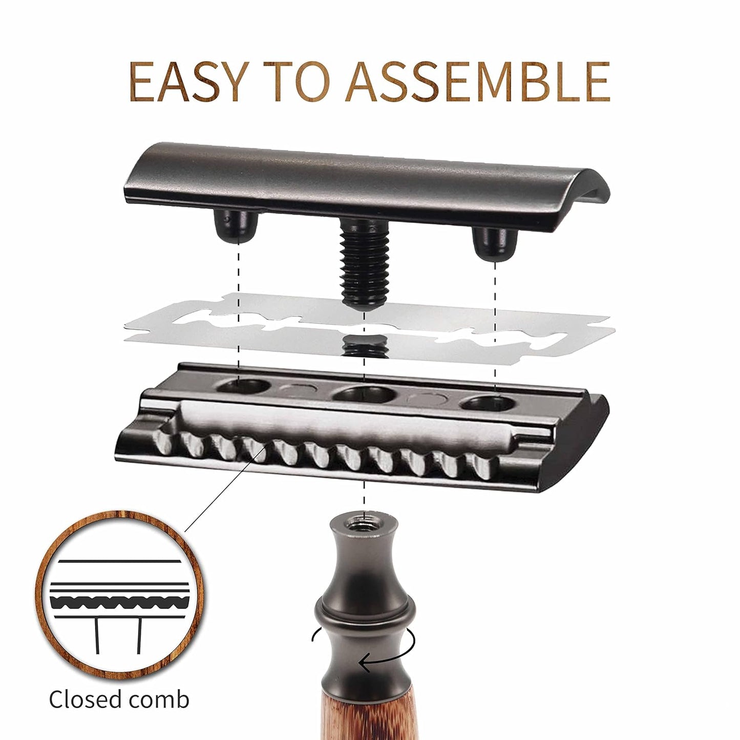 Bambaw Safety Razors for Men & Women, Reusable Razor with 5 Blades, Double Edge Safety Razor, Eco-Friendly & Plastic Free – Thick Bamboo Black