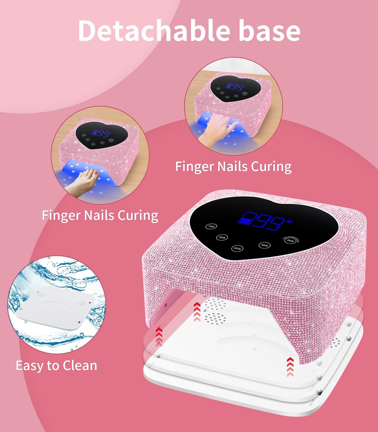 UV Light for Nails, 74W Cordless Rechargeable UV Nail Lamp, Fast Nails Dryer Curing Lamp for Salon & Home, Gel Nail Polish UV Light with 5 Timer Setting, Touch Control & Auto Sensor
