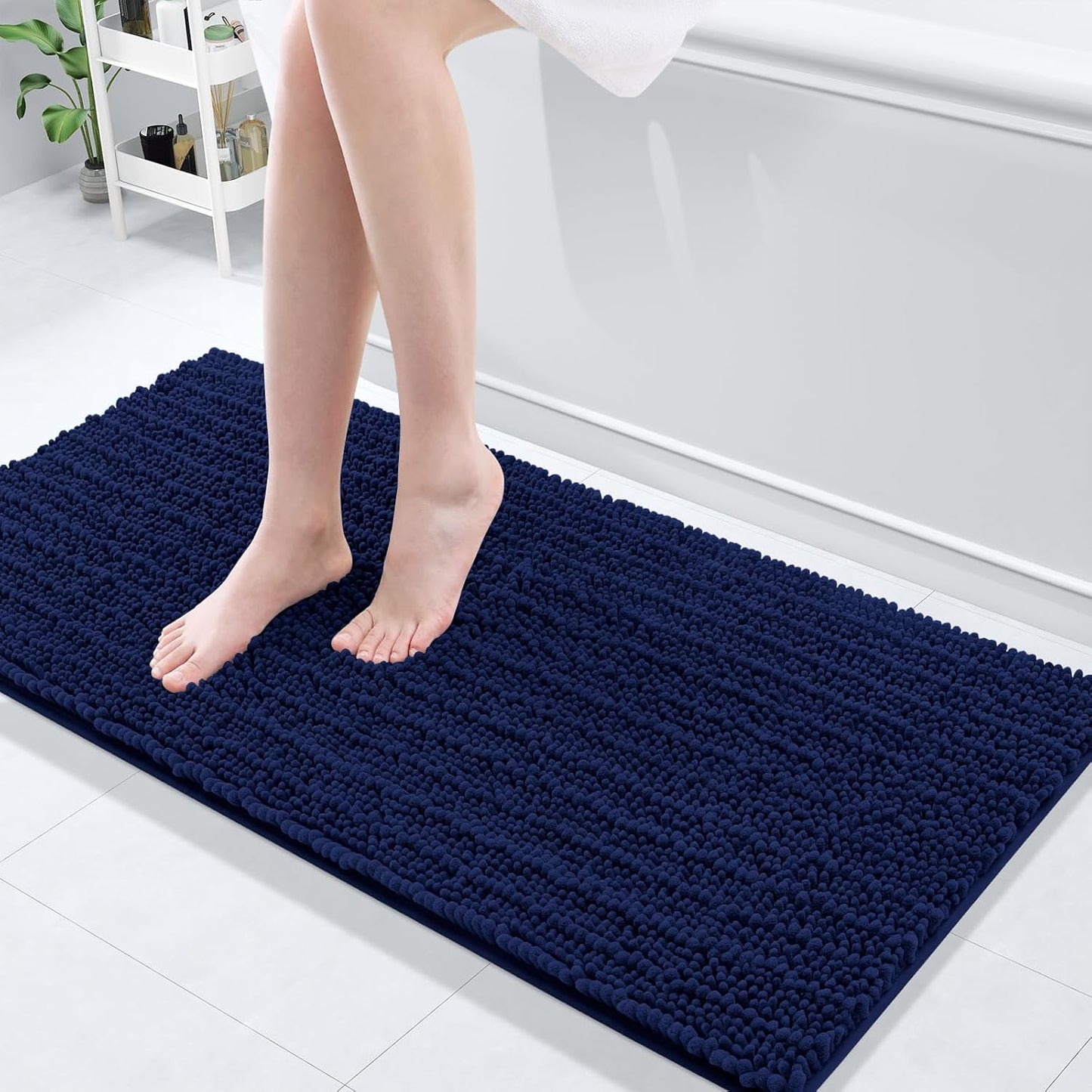 Arotive Luxury Chenille Bathroom Rug Mat, Extra Soft Thick Absorbent Shaggy Bath Rugs, Non-Slip Machine Wash Dry, Plush Bath Mats for Bathroom, Shower and Tub, 47x17, Navy