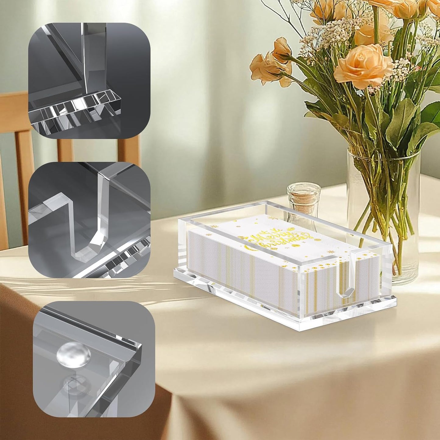 Napkin Holder for Table, Acrylic Napkin Paper Towel Holder for Kitchen, Clear Acrylic Guest Towel Holder Tray for Bathroom, Cocktail Napkin Holder for Dinner (Rectangle Clear 0.4+0.47in Thickness)