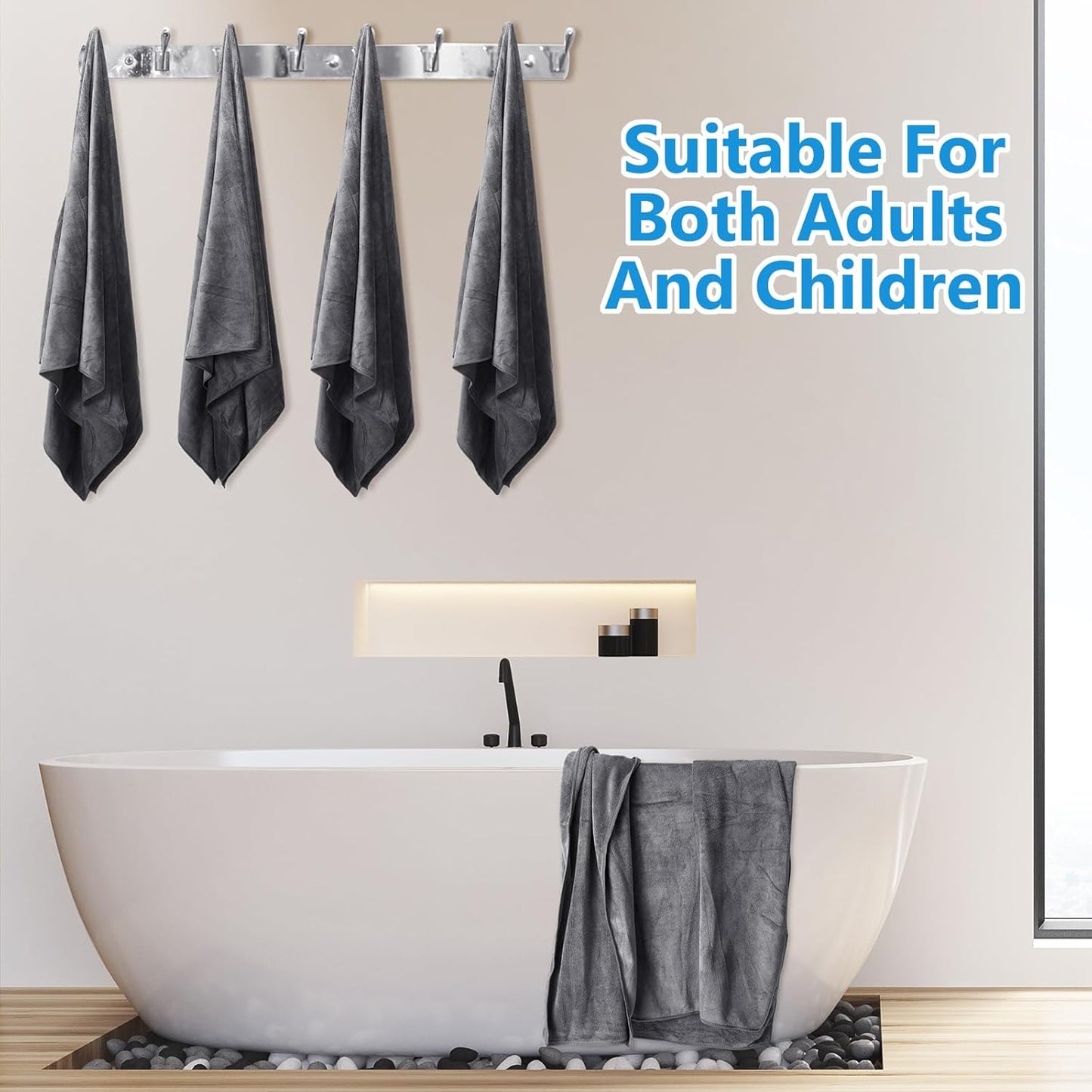 16 Pack Microfiber Bath Towels Bulk 27'' x 60'' Oversized Size Bath Towel Highly Absorbent Extra Large Soft Drying for Shower Beach Salon Winter Sport Spa Gym (Simple,Dark Gray)