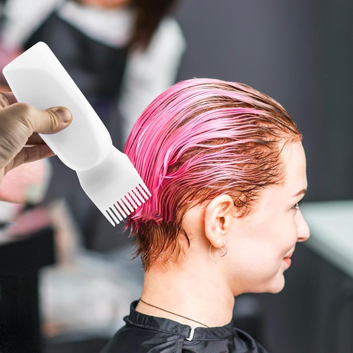 Root Comb Applicator Bottle, 6 Ounce, Oil Applicator for Hair Dye, 2 Pack+20 PCS Disposable Shower Caps, White