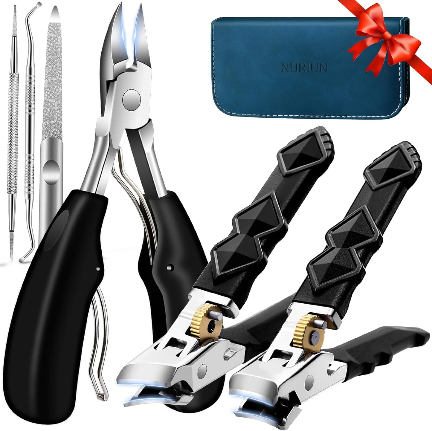 6PCS Orthoclip Toenail Clippers for Seniors Thick Toenails, Heavy Duty Nail Clippers for Men, Ultra Sharp Slanted Ingrown Toenail Clippers with Catcher, Wide Jaw Large Nail Cutters with Leather Case